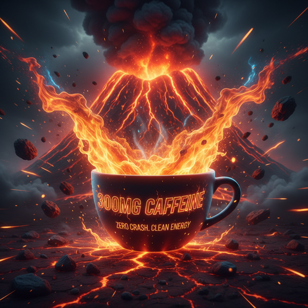 use fire in brimstone bag to create high energy image since the coffee has 300mg of caffine